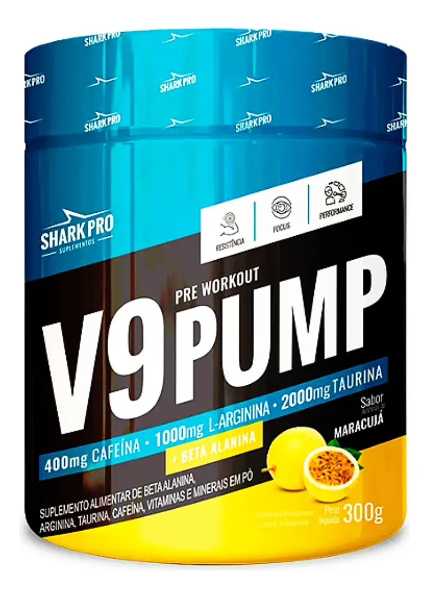 Pré Treino V9 Pump Shark Pro Com Beta Alanina Cafeína